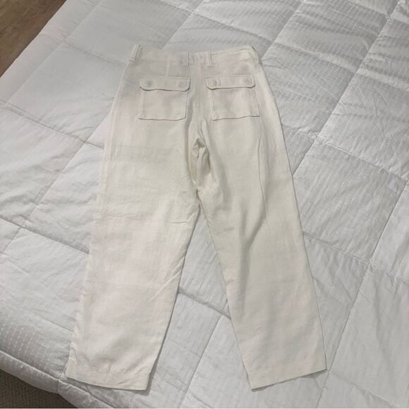 J.Crew Linen Lyocell Utility Pants 6P Ivory Tapered Pocket Front Flat Front - Picture 4 of 10